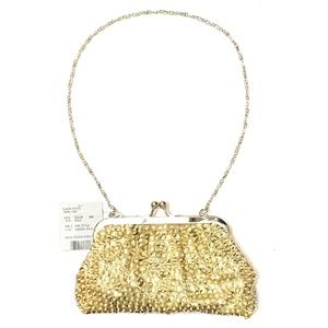 NWT: Gold Beaded "Kiss lock" cocktail purse